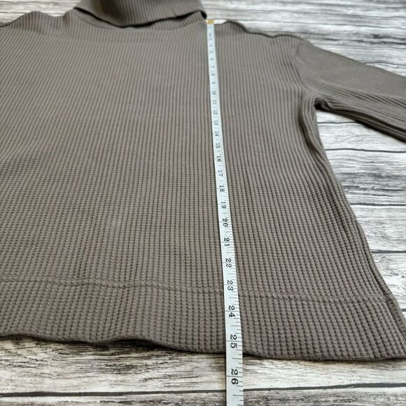 GAP Women's Waffle Knit Turtleneck Shirt M Med Medium Taupe Brown Side Slit Boxy - Picture 12 of 13